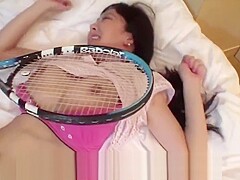 Uncensored Japanese milf affair with tennis racket Subtitled