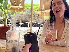 Secret Fun With A Vibrator On The Remote Control In Public Places (in A Restaurant, On The Beach, In