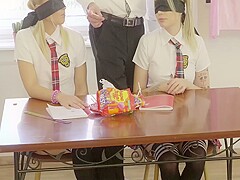 2 Lesbians Sharing 1 Dick - Threesome Blindfolded Double Blowjob - Trailer#02 13 Min With Louise Lou