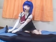 Kigurumi zentai handjob with gloves