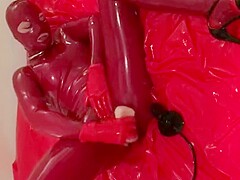 Latex teen solo plays with ass and pussy, butt plug inflatable toys
