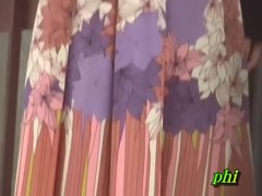 Glorious fiery hottie flashes her snatch when sharking chap lifts her long skirt
