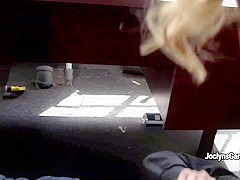 Mistress Joclyn Stone makes her slave man to lick her hairy pussy