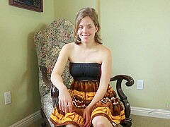 Anna Gives An Interview, Slowly Stripping Out Of Her Clothes, And Touching Her Blonde Hairy Pussy