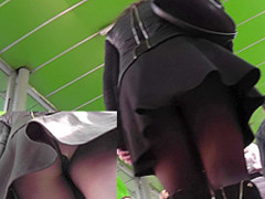 Leather mini skirt and hessian boots in upskirt movie