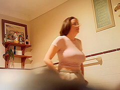 Sister reveals big breasts hidden under tight top