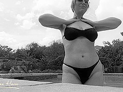 Boobs Tease At The Pool Black And White