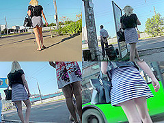 Blonde's bubble butt looks sexy in upskirt video