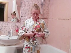 Darina soaps up her young hairy beaver