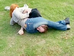 Girlfriend wrestling headscissors