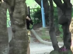 Tantalizing long-legged oriental woman flashes her thong during sharking scene