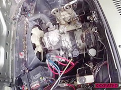 Blonde babe rides a pawnmans cock