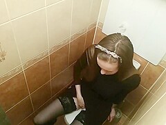 hidden camera in the toilet. hot schoolgirl masturbates her tight wet pussy