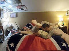 She wanted to play casting couch on the bed. Passionate sex. InkedDuo