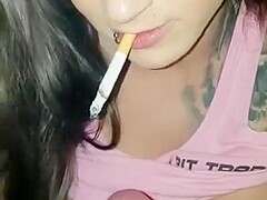 Smoking Muscle Blowjob! Dangling, sucking, drag with cock and Cig in Mouth.