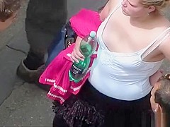 Blonde with small tits in big cleavage.