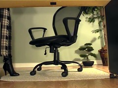 Secretary with boots under desk masturbation