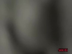 Short-haired whimsical vixen gets her tits stimulated by two sharking chaps