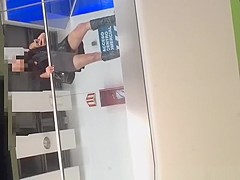 Woman wearing no panties in shopping