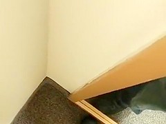 Risky public piss in store fitting room