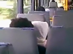 Voyeur tapes an arab hijab girl blowing her bf's cock in a public bus