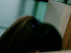 Long dark haired Asian babe with a large pussy takes a piss porno