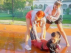 Pissed Off Wetlook Badminton Bunnies - Mischelle, Kety Pearl And Rachel Evans