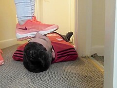 sneaker crush pov, face trample, face stomping, face kicking, sweaty feet
