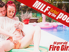 The Poolboy Get's Seduced By Milf Fire Girl To Fuck Her Right Next To The Pool Under The Sun