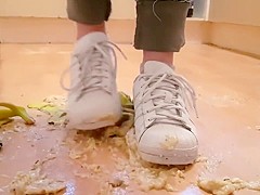 Crushing Juicy Bananas In Well Worn White Adidas Trainers