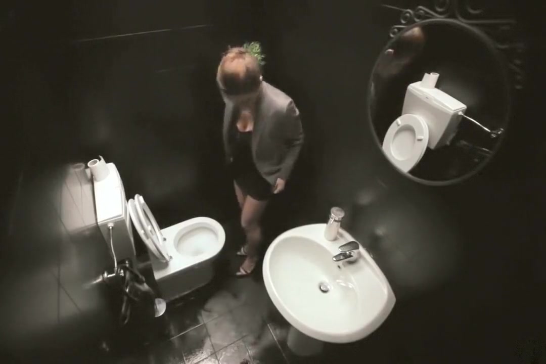 Public service announcement with a woman using a toilet