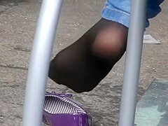 Shoeplay ballet flats black hosed feet