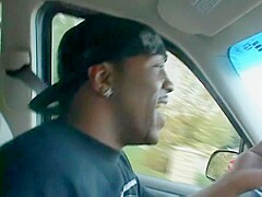 Brunette exposed her pussy to black guy's tongue