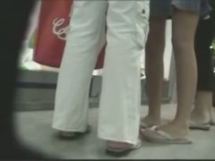 Voyeur looking up skirts in public caught hot teen's undies