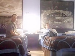 Hot blonde girlfriend threesome in hotel bedroom