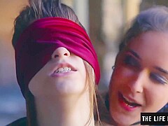 Straight Babe Is Blindfolded By Lesbian Before She Orgasms With Emily J