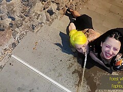 Lesbian Dirty Walk And Eating Hot-dogs Out Of Trash