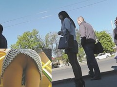 High heeled gal upskirt on transport