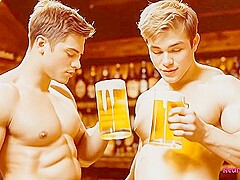 Muscular bear pounds ass with beer-fueled public anal fuck on bar