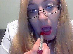 Elle Moon BBW Smoking Fetish White Blouse Red Lipstick Collar and Glasses
