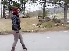 Mature exhibitionist flashing outdoors