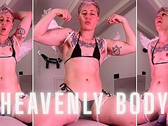 FtM Angel Boy Rides Thick Dildo and Masturbates Big Clit with Trans Cosplay and Bikini and Flexing