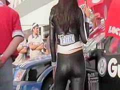 Car racing promo girls cameltoes