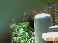 Japanese girl releases a golden shower in the public park