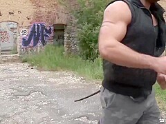 Silvia Dellai is having a kinky, outdoors sex session with a muscled guy she has just met