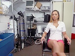 Short skirt babe is interviewed by horny director with a big black cock
