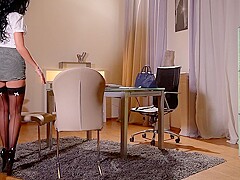 Horny During Overtime: Busty Secretary Masturbates in Office