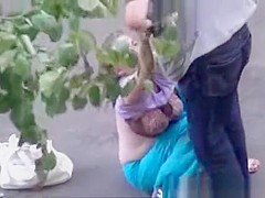Totally drunk woman on the street