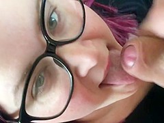Perfect fat milf swallows cum on glasses german