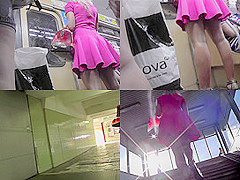 Candid upskirt porn with a blonde in a public place